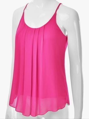 Eimin Women's Elegant Fushia Pleated Sleeveless Cami Tank Top ~ Size Large